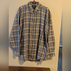 Muskoka Lakes Blue and gray Cotton Plaid Men's Shirt. Double Needle Tailoring.